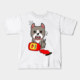Funny grey dog spilled tomato ketchup Kids T-Shirt